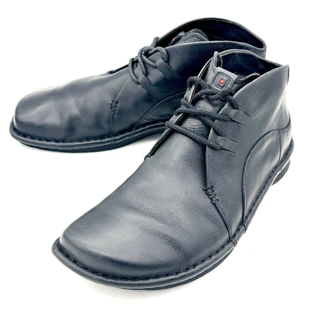Tsubo Mens Black Leather Chukka Boots Size 10 Ankle Lace Up‎ Rubber Sole X19-3